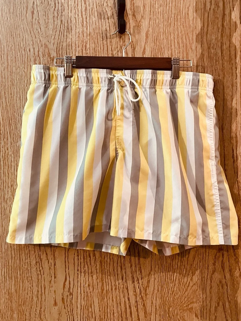 Goodfellow & Co Yellow and Gray Vertical Stripe Swim Trunks